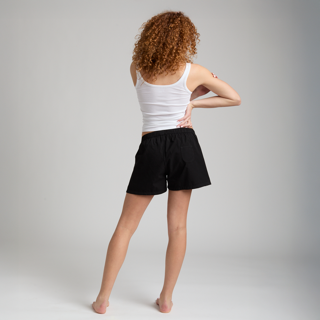 color_Black - Model with back to camera wearing The Bye Boxer in black