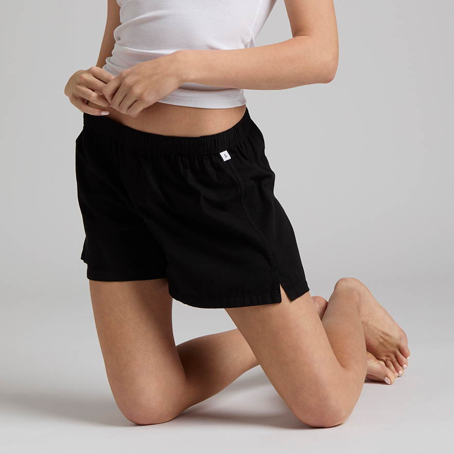 color_Black - Cropped shot of model wearing The Bye Boxer in black