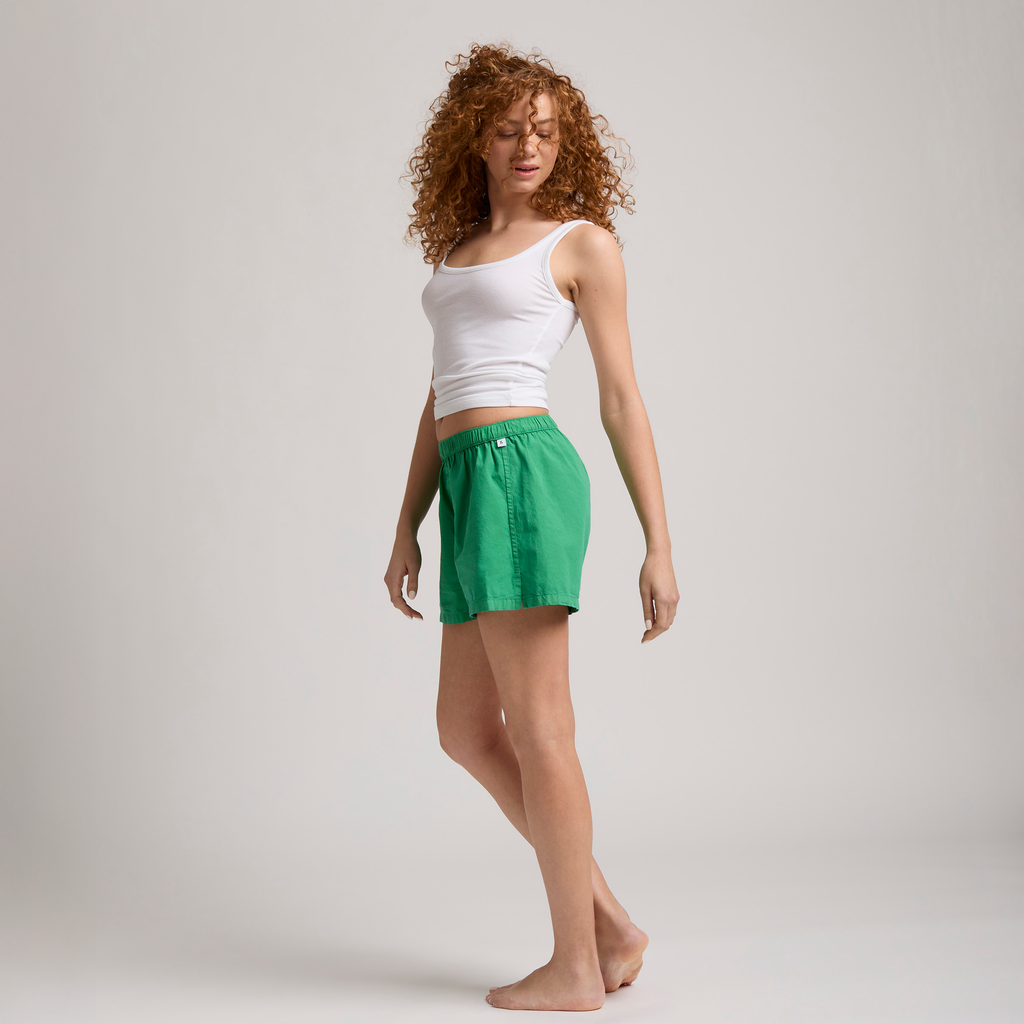 color_Green - Model wearing The Bye Boxer in green side view