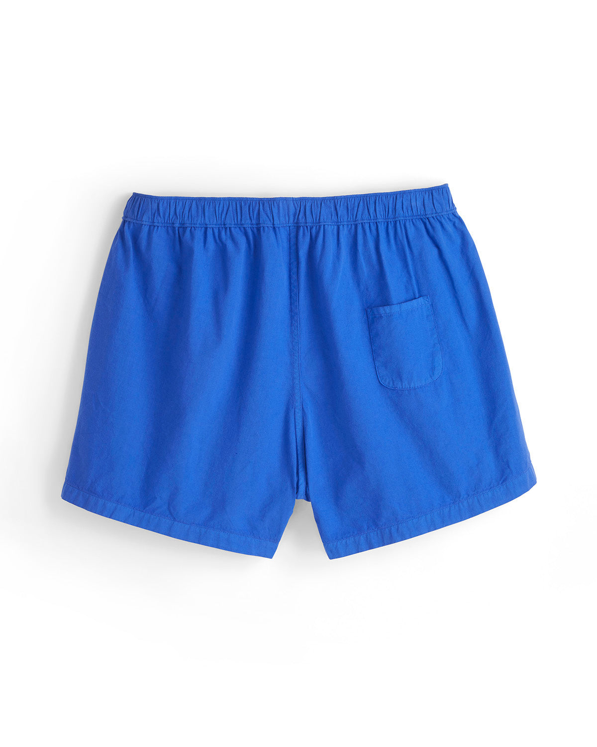 Back view of Blue shorts with a pocket on a white background