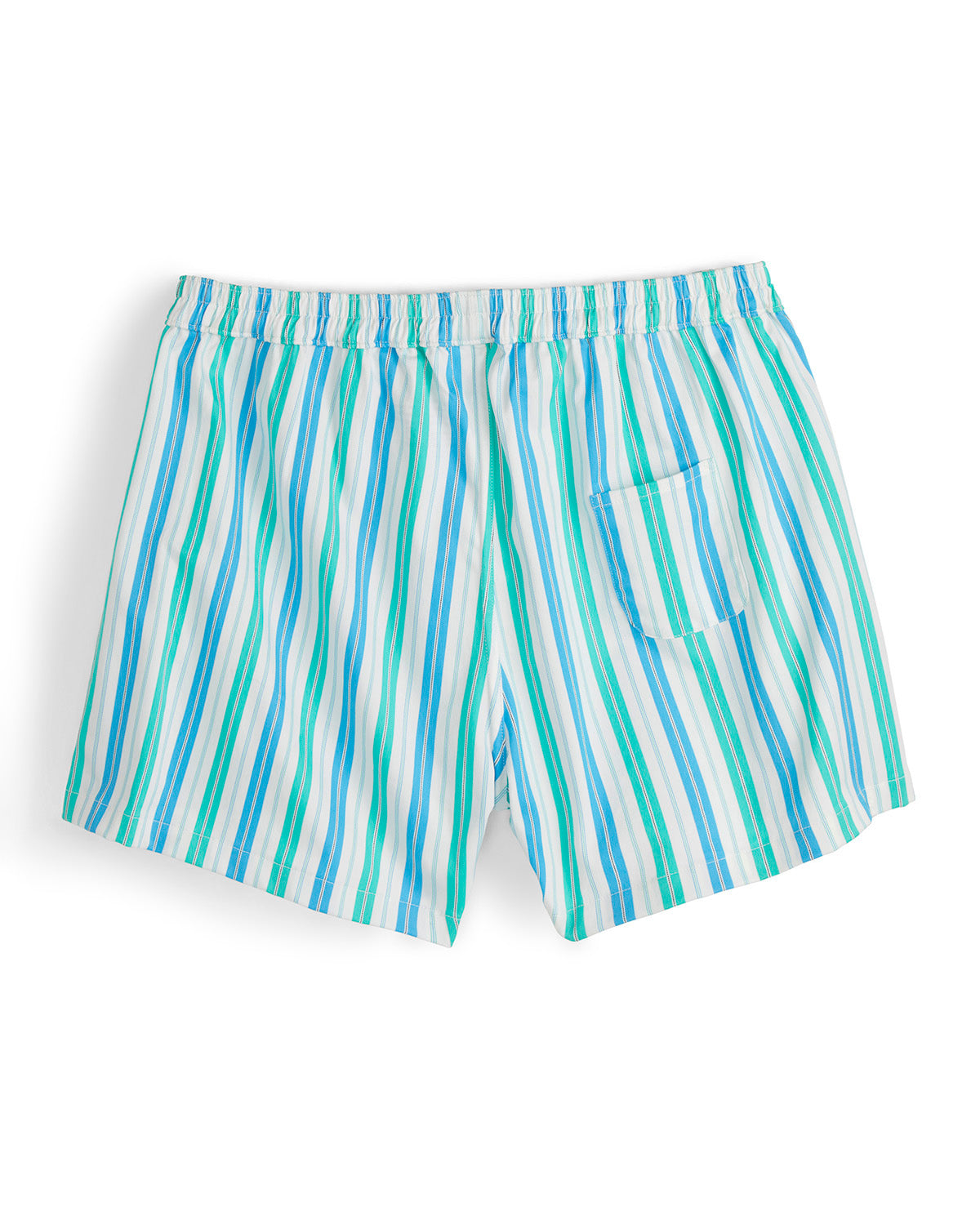Striped shorts with green and blue pattern on a white background