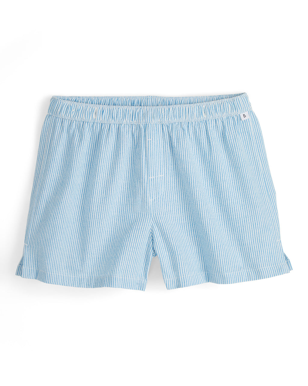 Blue striped boxer shorts on a white background