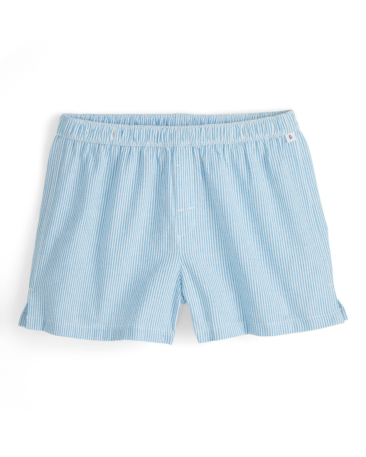 Blue striped boxer shorts on a white background