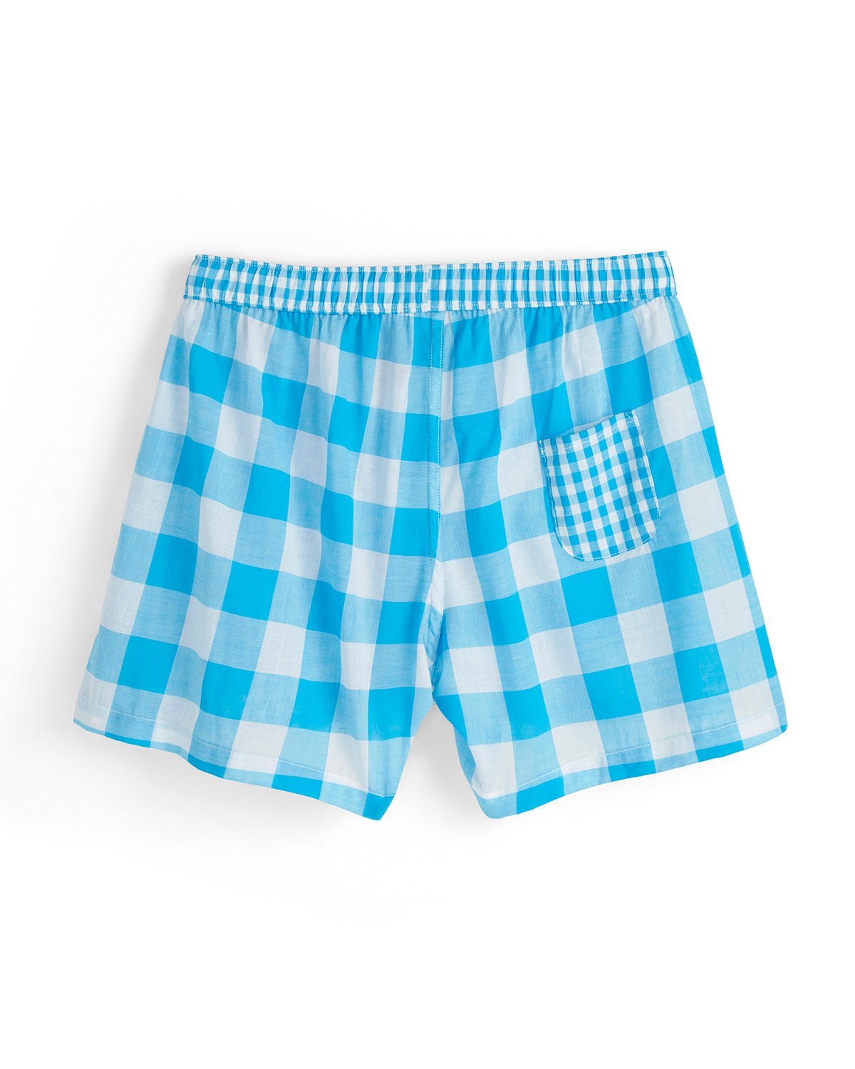 Blue and white checkered shorts on a white background